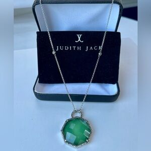 Judith Jack Sterling Silver Necklace w/ Green Chrysoprase & Marcasite Pendant